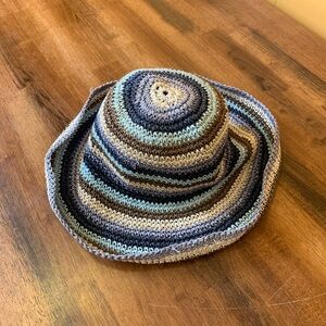 Floppy Beach Hat Unbranded OS Stripe Crochet Blue Green Beige Roll Rim Y2K Sun